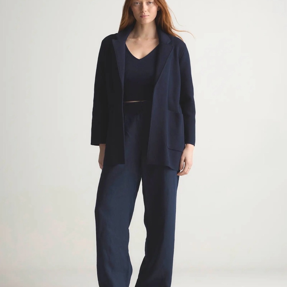 Quince 100% Organic Cotton Knit Blazer in Navy Size XL